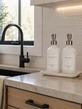 Glass Dish & Hand Soap Dispensers with Tray
